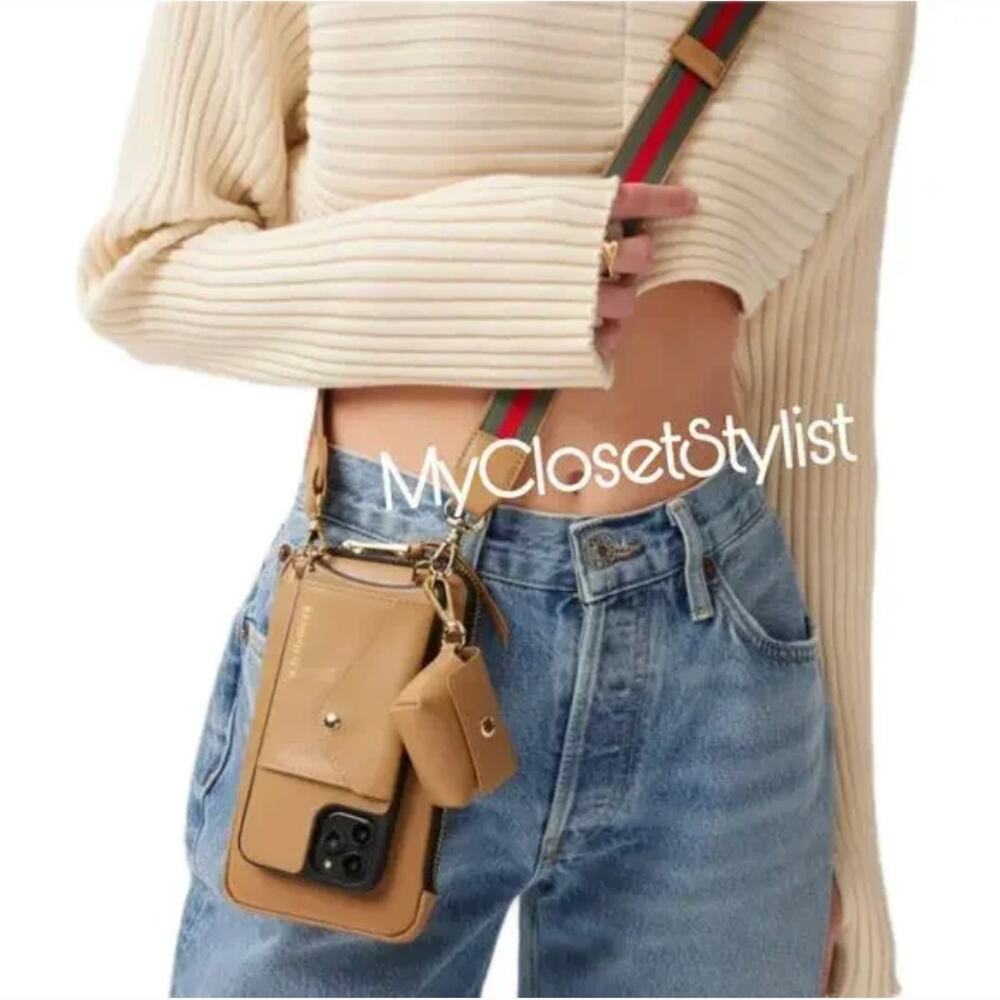 NEW! BANDOLIER Kimberly 13 Pro Tan Gold Crossbody Leather Strap Wallet Case SET